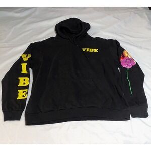Fresh Laundry Hoodie Mens XL Black Good Vibe Flaming Rose Graphic Streetwear